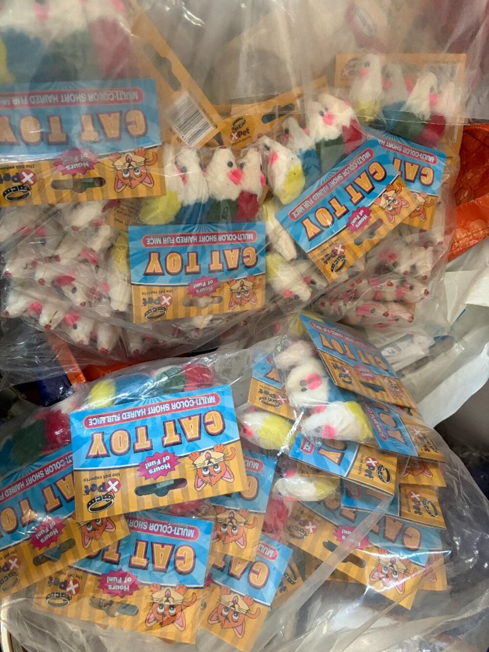 Bundle Of 24 Packages Each Package With Four Mice Cat Toy Real Fur Mouse Rattle